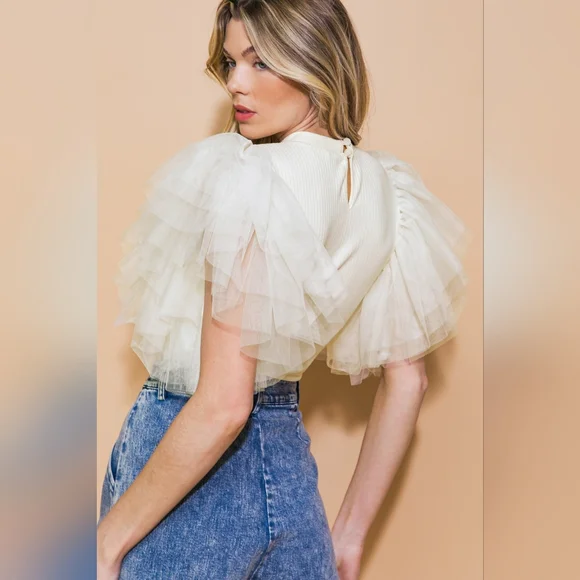 Organza ruffled embellished bodysuit - Picture 5 of 8